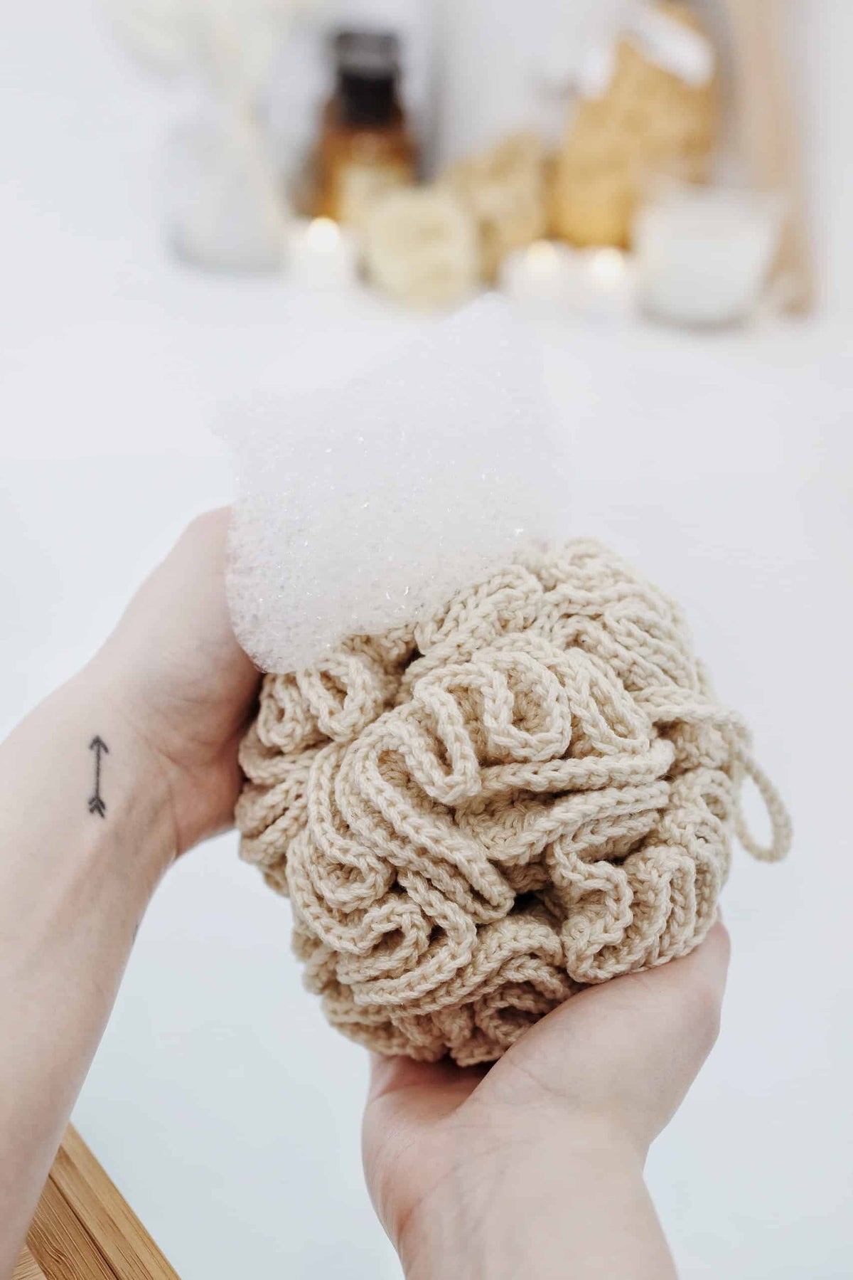 Eco-friendly crochet bath sponge pattern with luxurious soap lather
