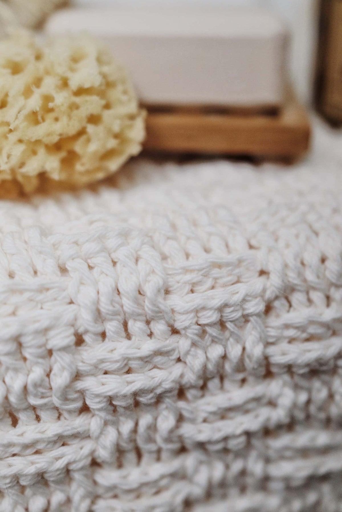 Handmade woven bathroom rug crochet pattern styled in modern home decor
