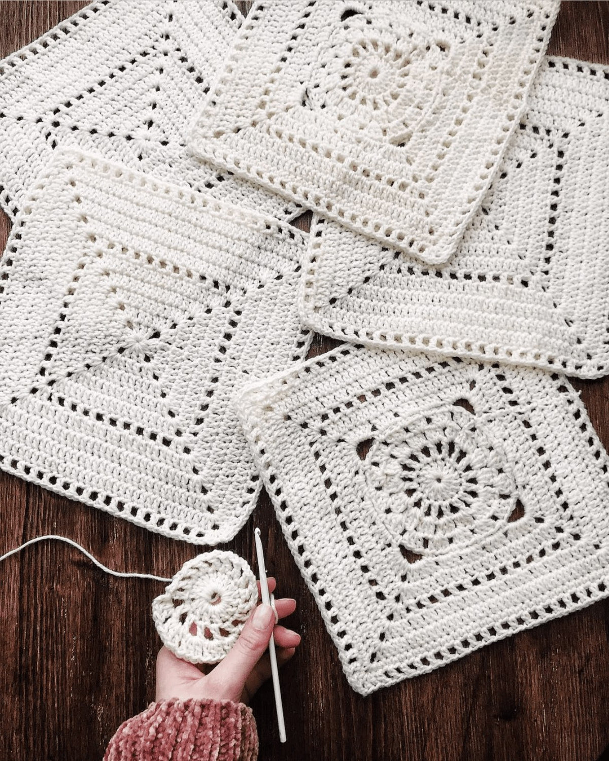 Honeymilk throw crochet pattern chart showing granny square construction and stitch placement