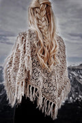 The Calyx Shawl lace knitting pattern with Estonian details and tassels