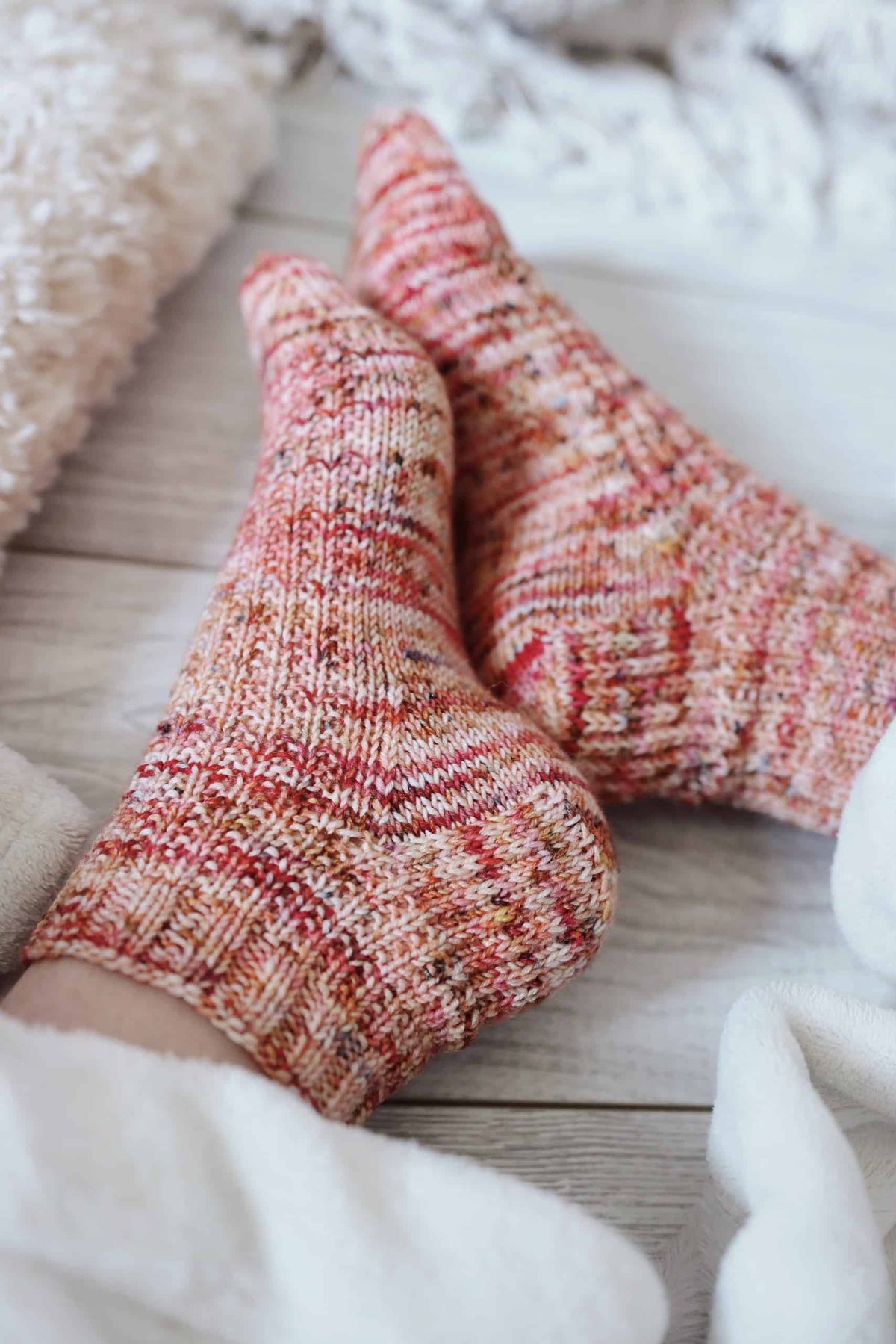 Close-up of Sorbet Socks knit pattern showing textured knit and purl stitches