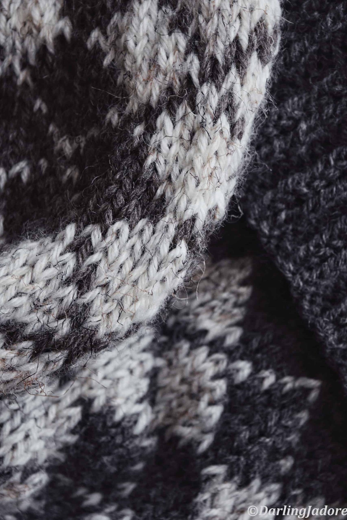 Side view of argyle beanie knitting pattern displaying classic diamond fair isle design