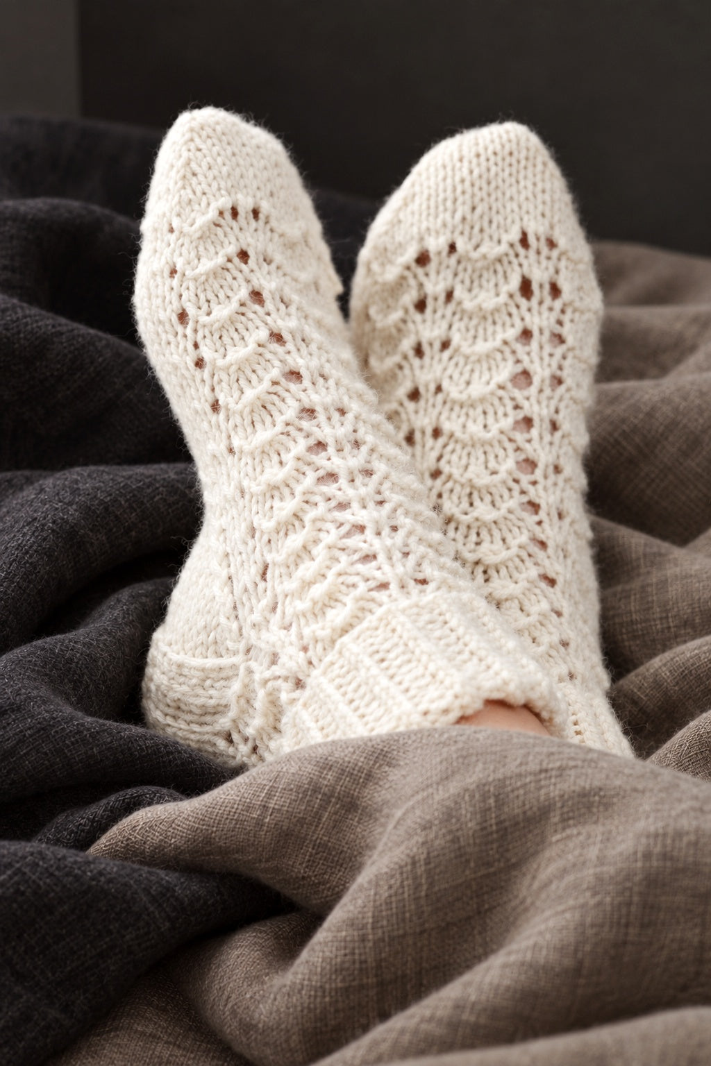 chunky knit socks knitting pattern fold over lace knit womens socks worsted weight socks Arctic Socks