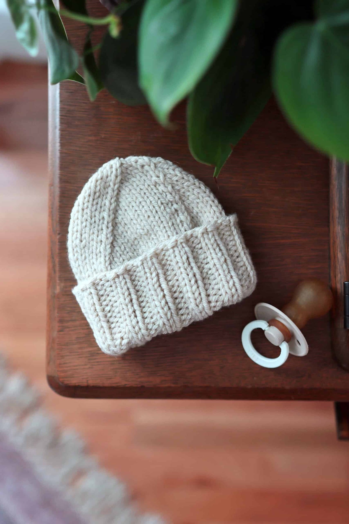 Baby beanie knit pattern showing cozy texture and timeless design