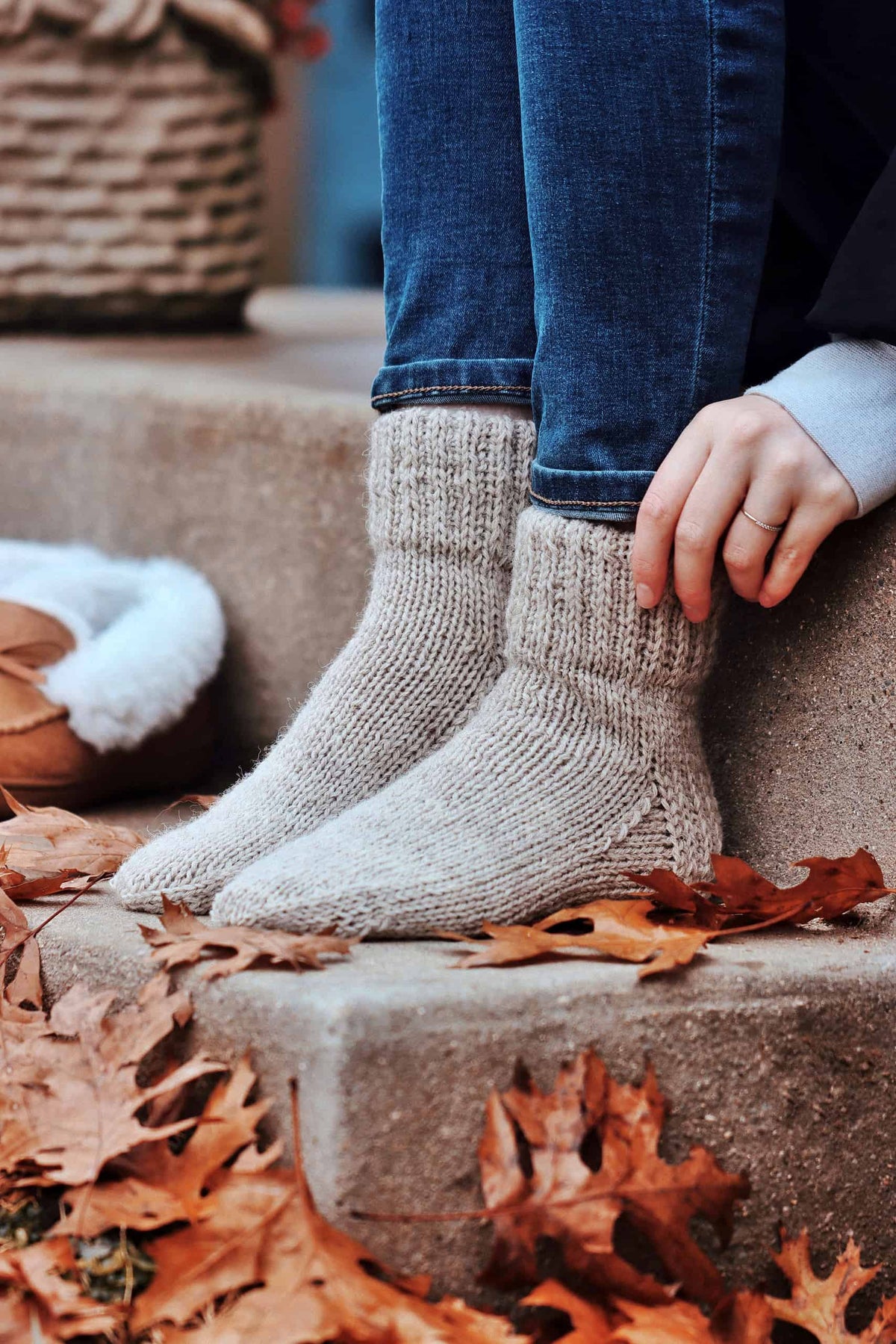 Chunky knit socks pattern for beginners showing sturdy heel construction and fit