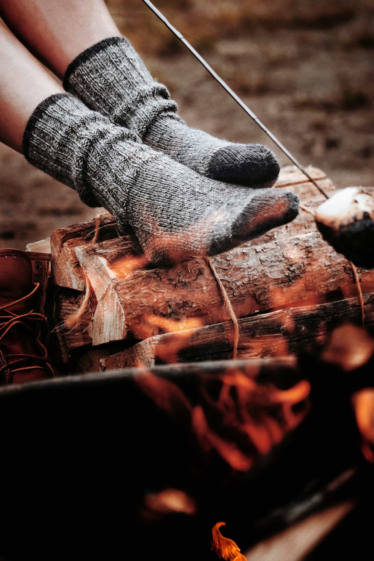 Handknit camp socks pattern perfect for cozy fireside comfort