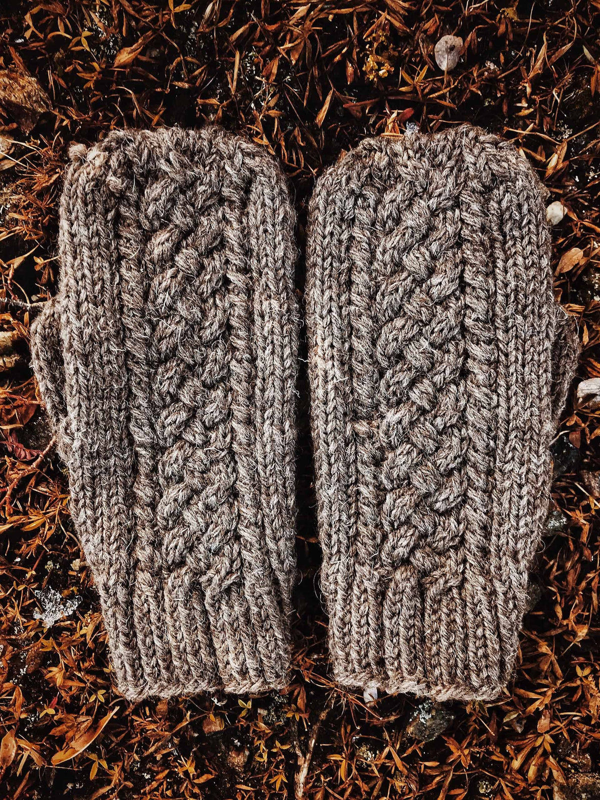 Elegant cable mittens knitting pattern with center braid detail by Darling Jadore