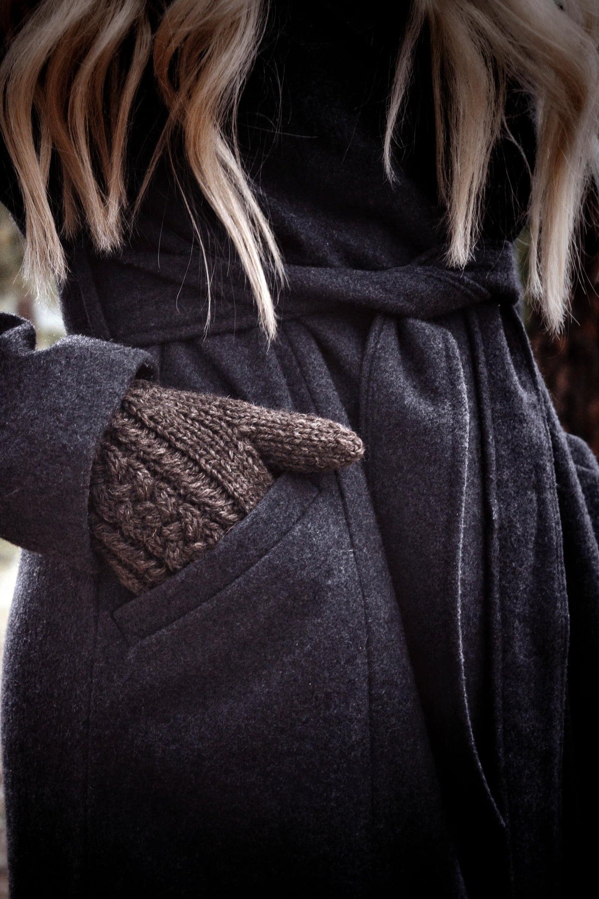 The Grove Mittens knitting pattern close-up showing intricate cable braid texture