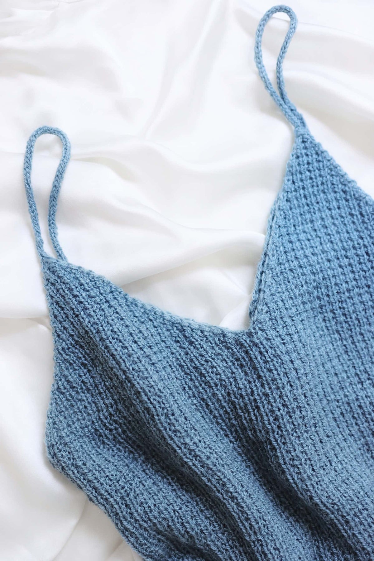Handknit camisole tank top pattern with spaghetti straps and textured body