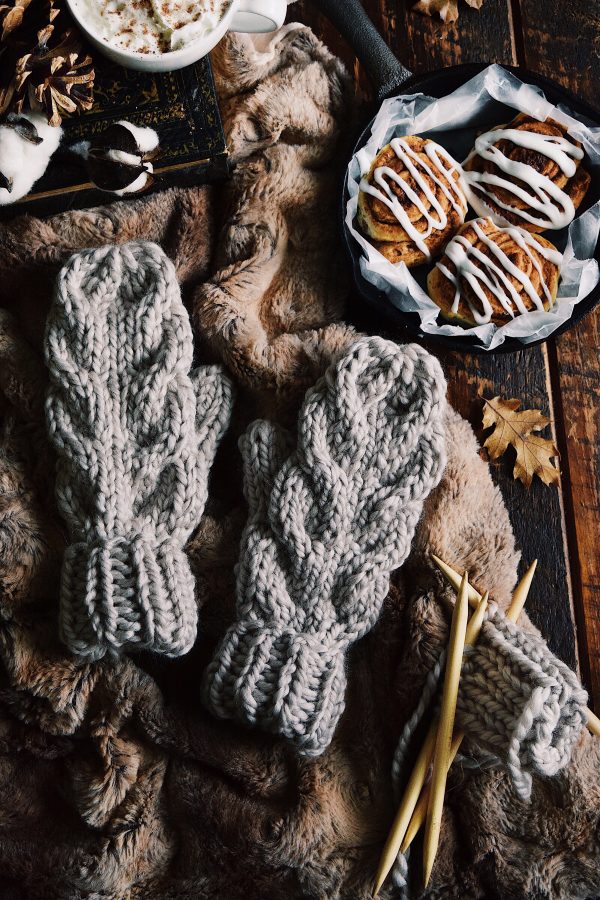 The Cappuccino Mitts cable knitting pattern showing elegant cable design