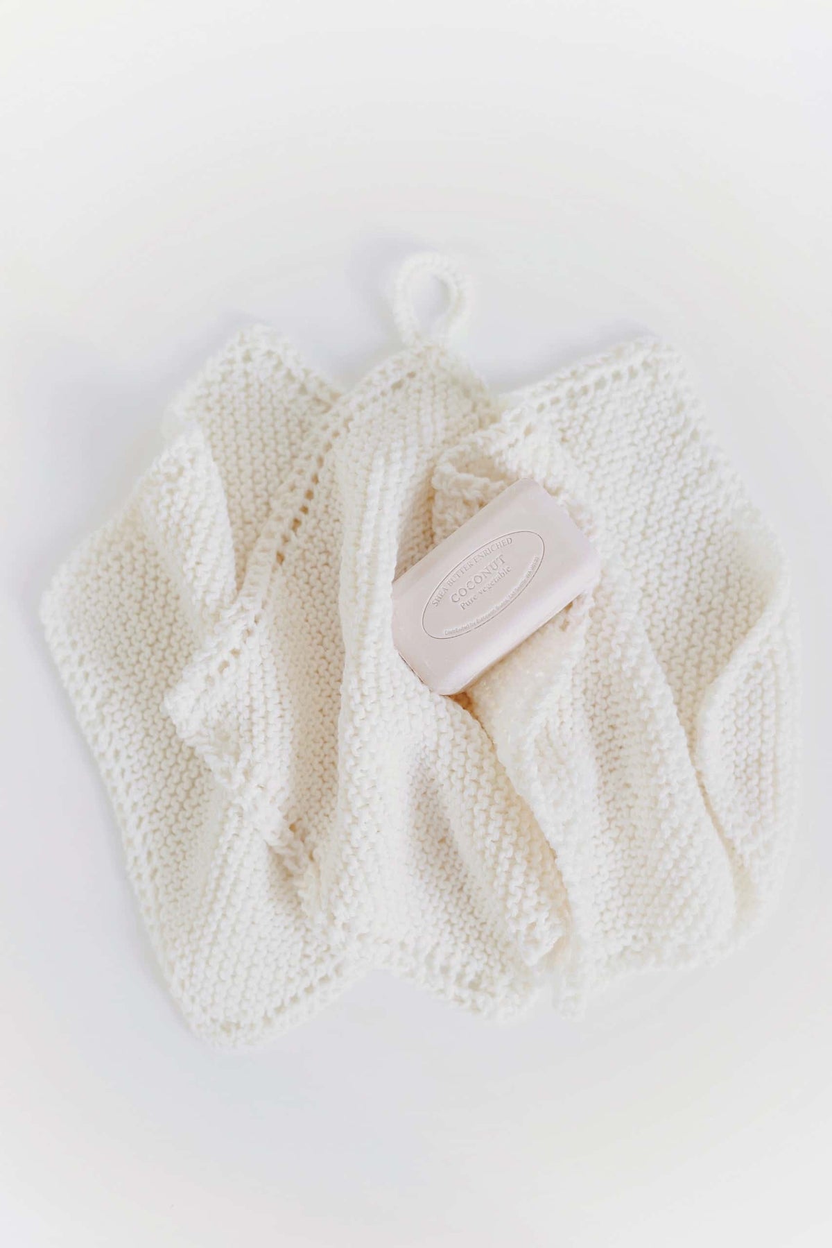 Textured garter stitch washcloth knit on the bias - beginner knitting pattern for home essentials
