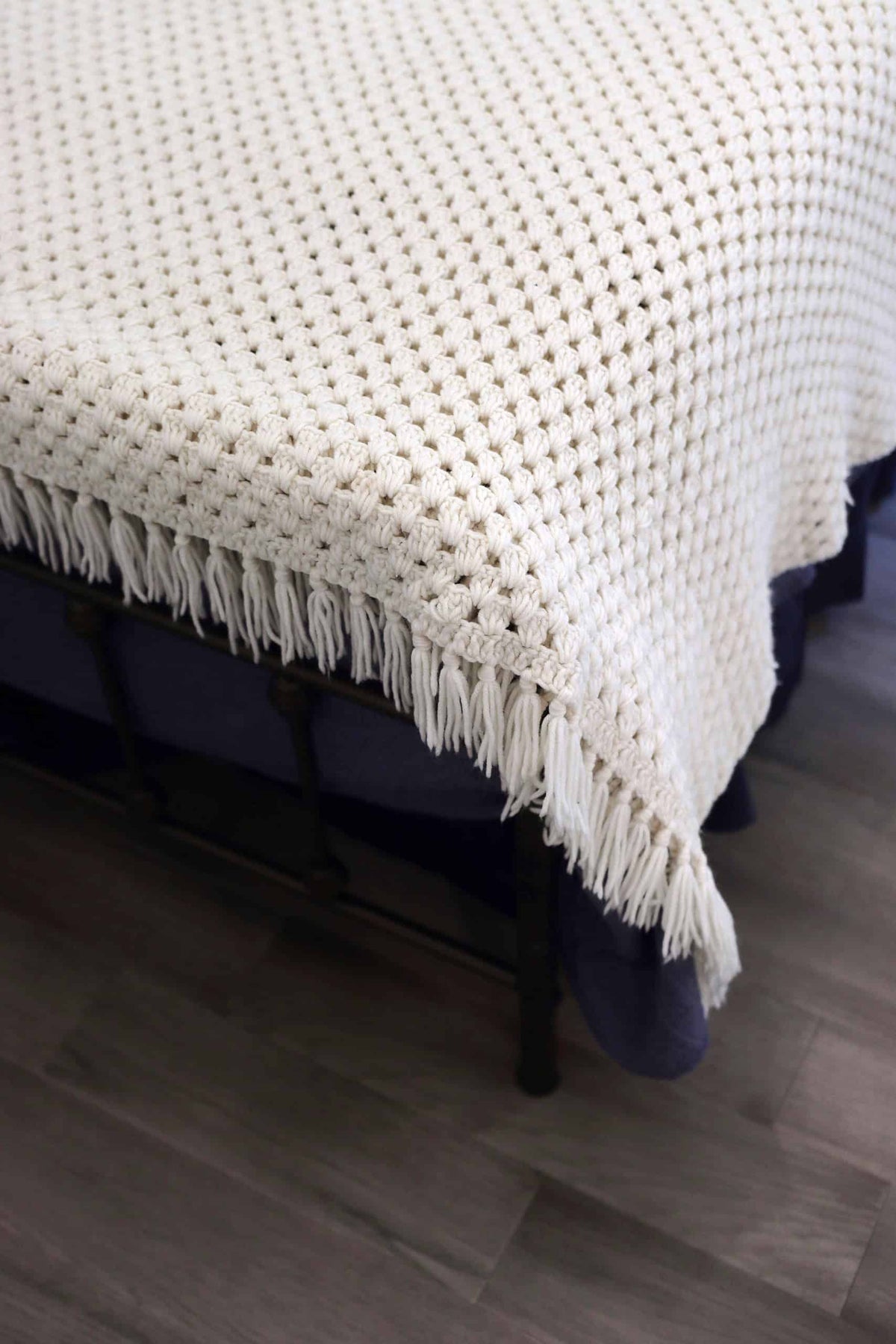 Cozy blanket crochet pattern - Brookhaven Throw granny square afghan in warm neutral yarn