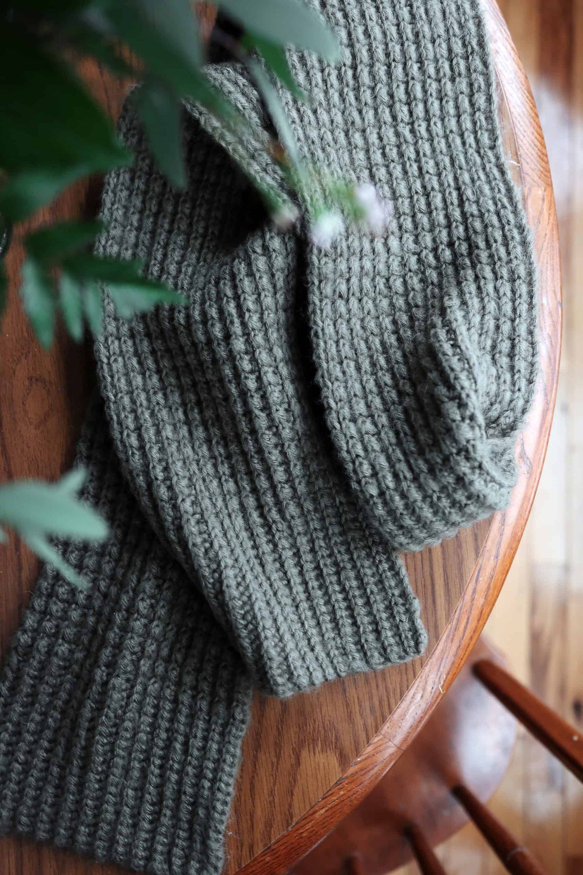 Ribbed crochet scarf in cream yarn with knit-like texture - Haven Scarf crochet pattern by Darling Jadore