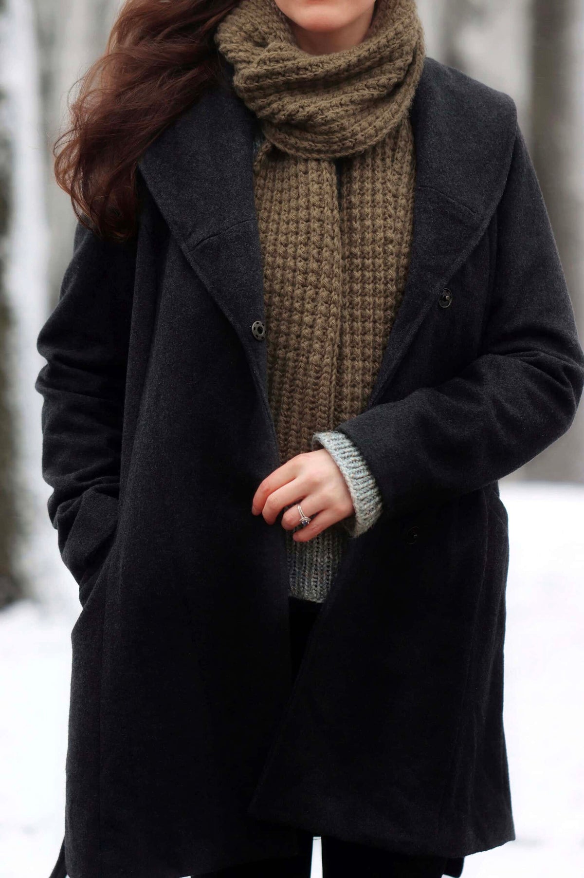 Close-up of knit-like ribbed crochet scarf pattern with clean sophisticated finish