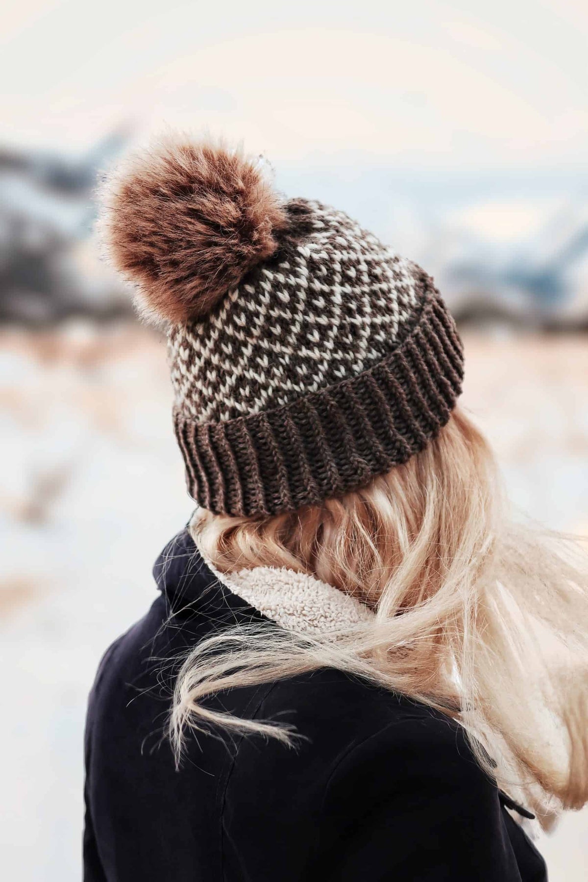 The Dewdrop Beanie fair isle knitting pattern with vintage filigree colorwork design