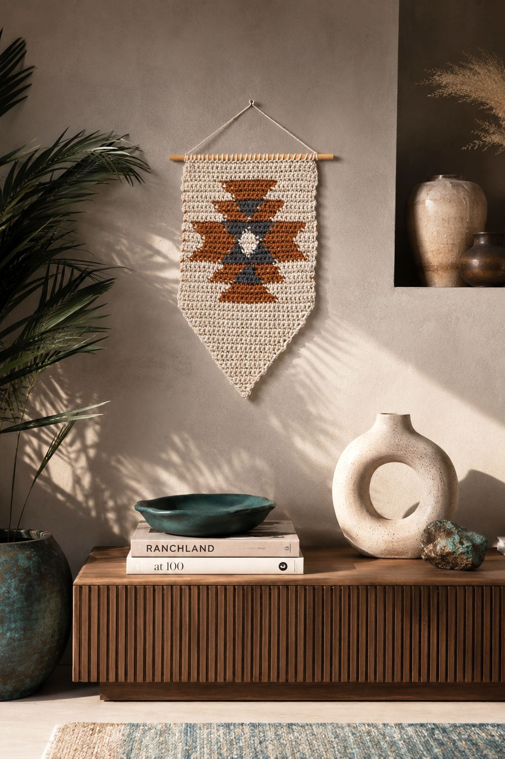 crochet wall hanging tapestry home decor southwest desert Dune Wall Hanging darling jadore