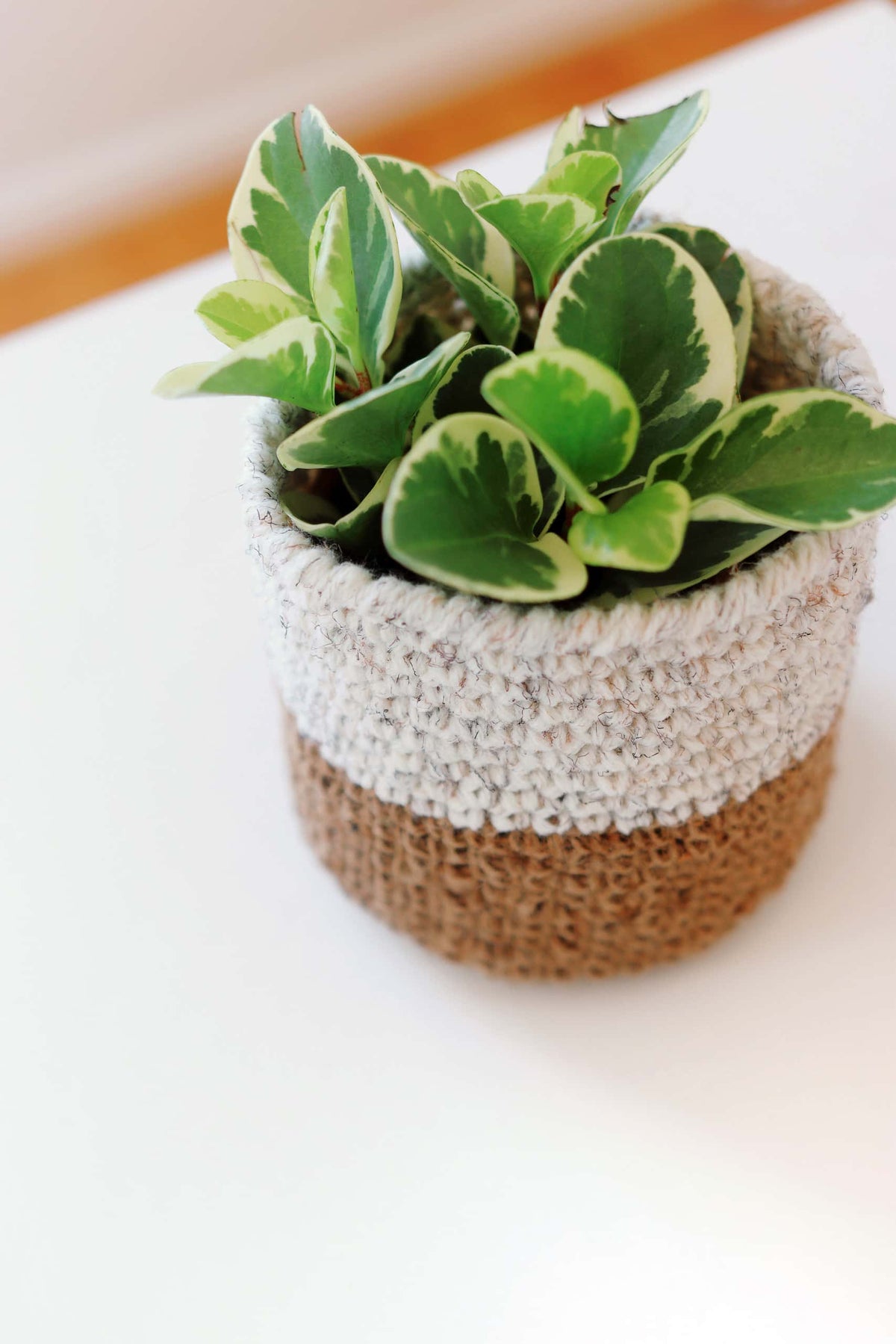 Easy beginner crochet basket pattern with jute and yarn combination for modern home decor