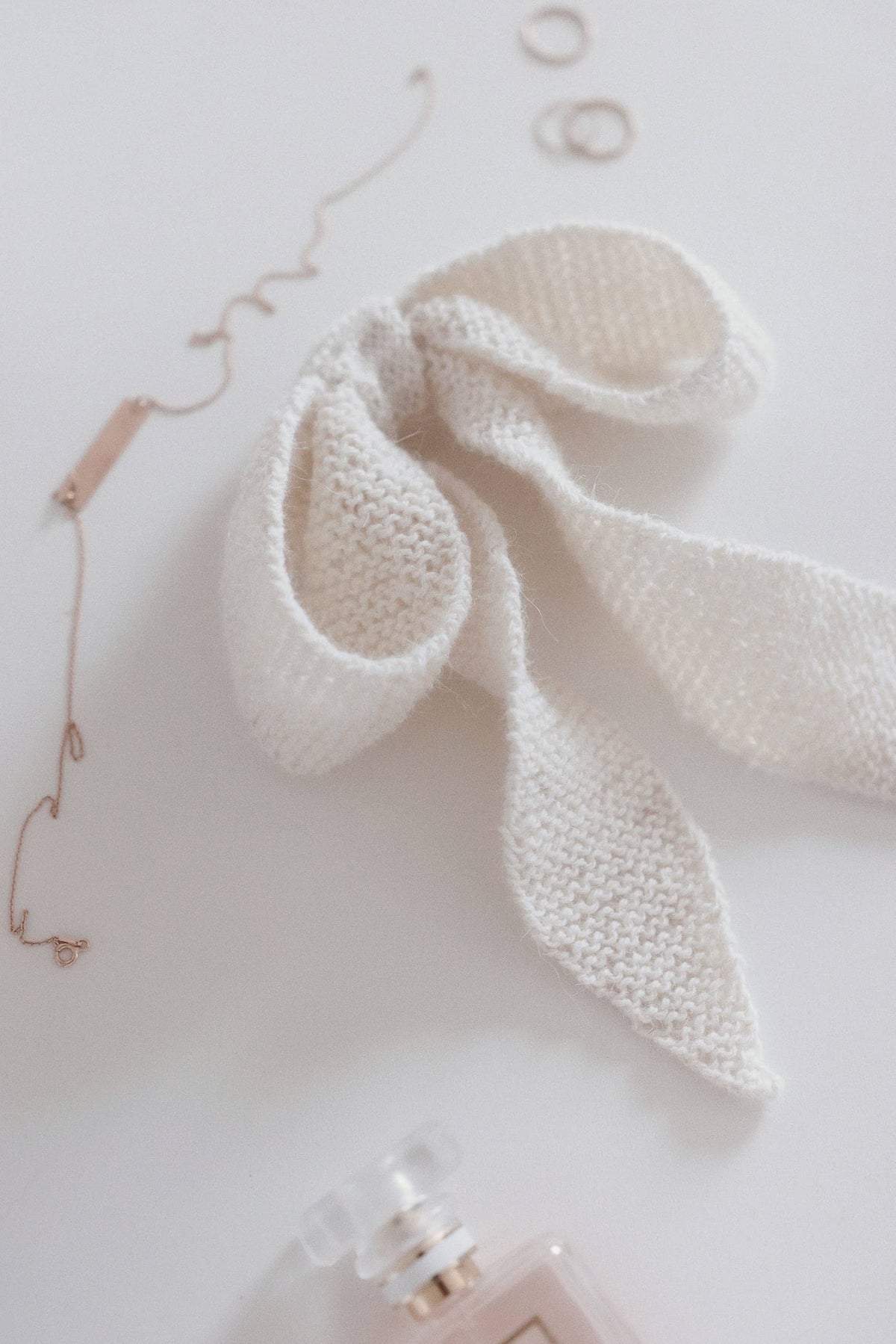 Easy beginner hair ribbon knitting pattern styled in hair