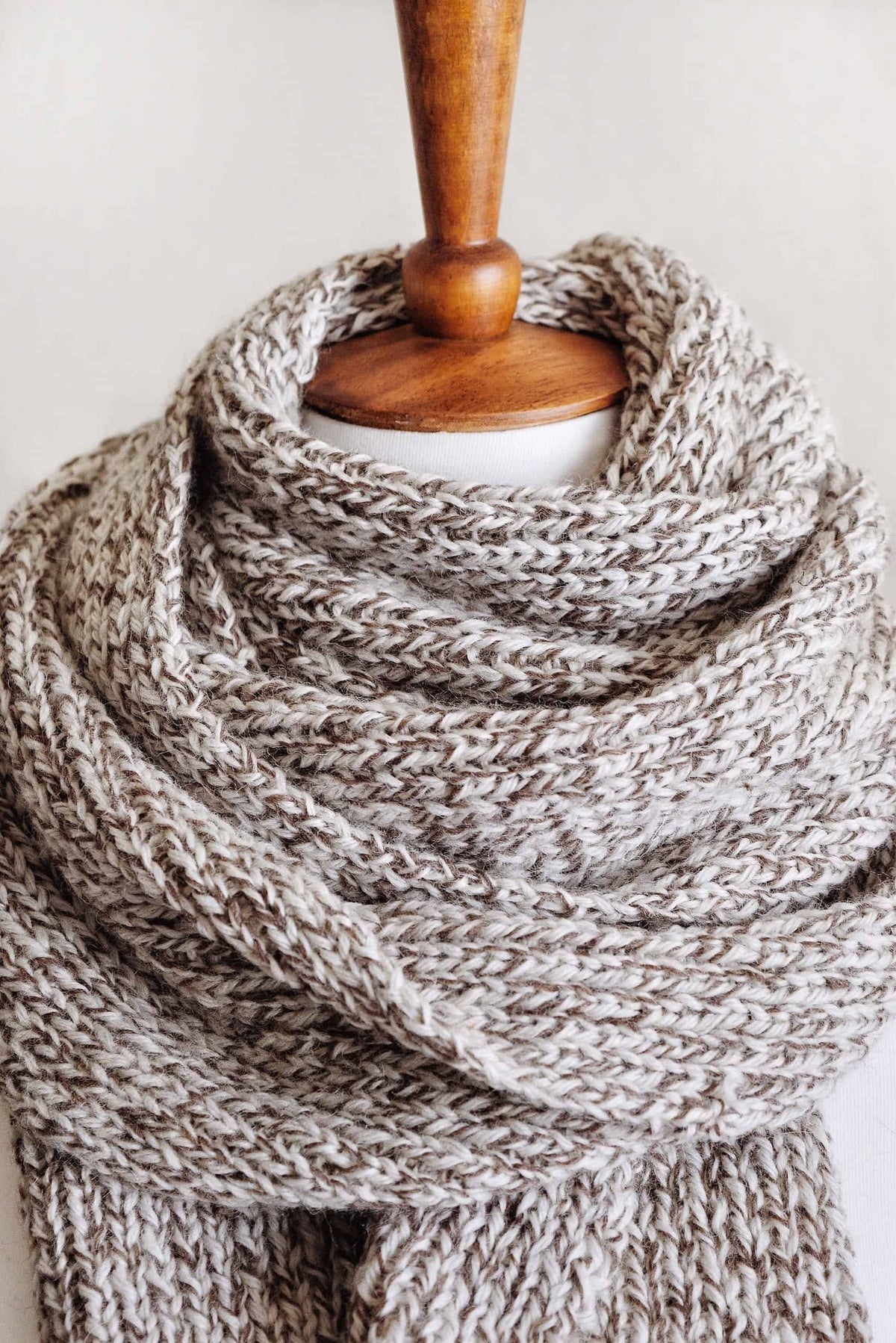 Easy knit scarf pattern - The Nora Scarf with smooth stockinette texture