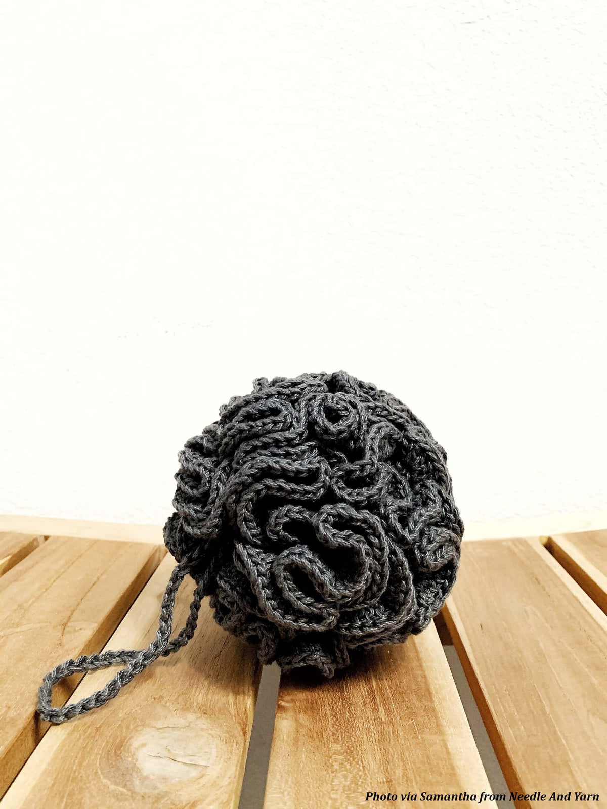 Classic crochet loofah pattern finished project in neutral tones