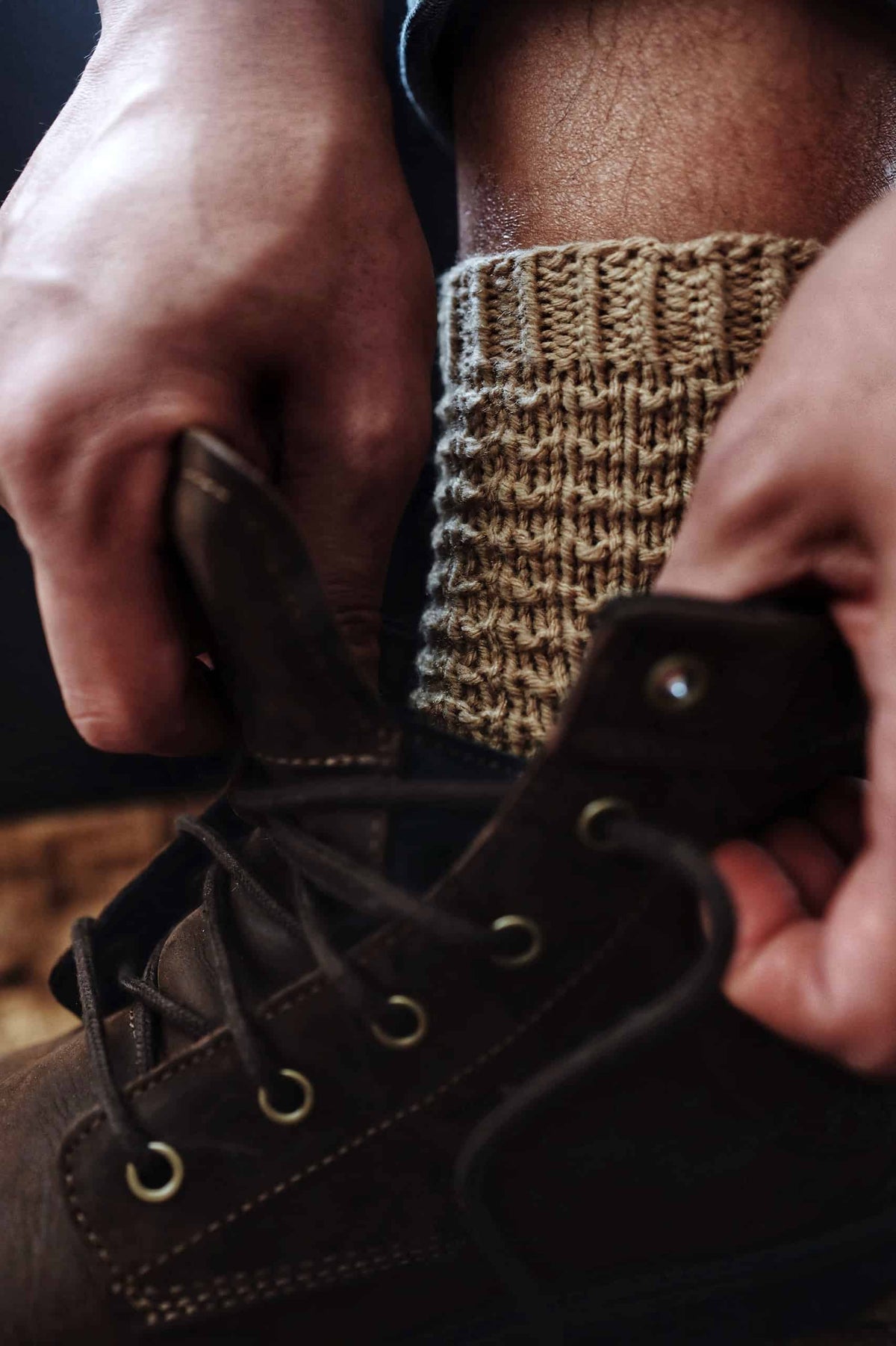 Cozy hand knit men's socks in neutral tones - classic beginner sock knitting pattern