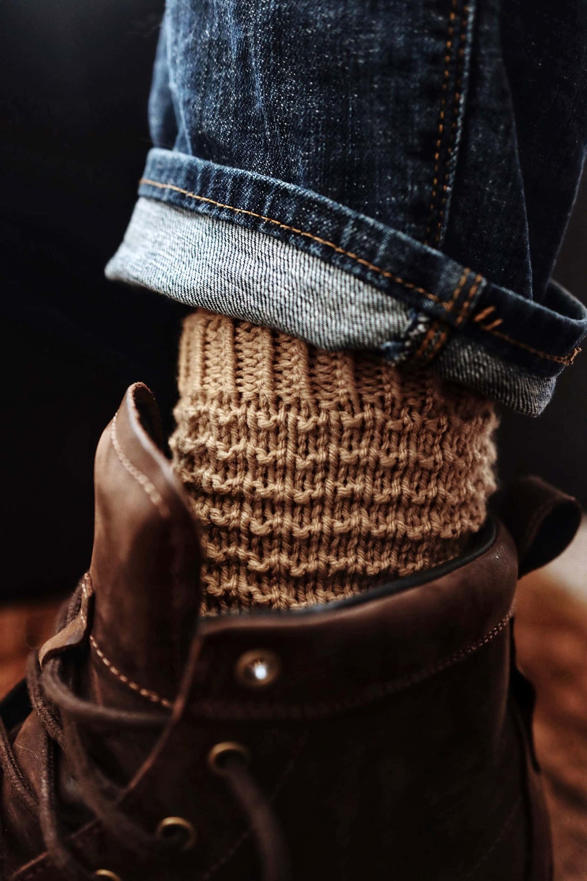 Classic men's knit socks pattern with ribbed texture - beginner friendly sock knitting pattern