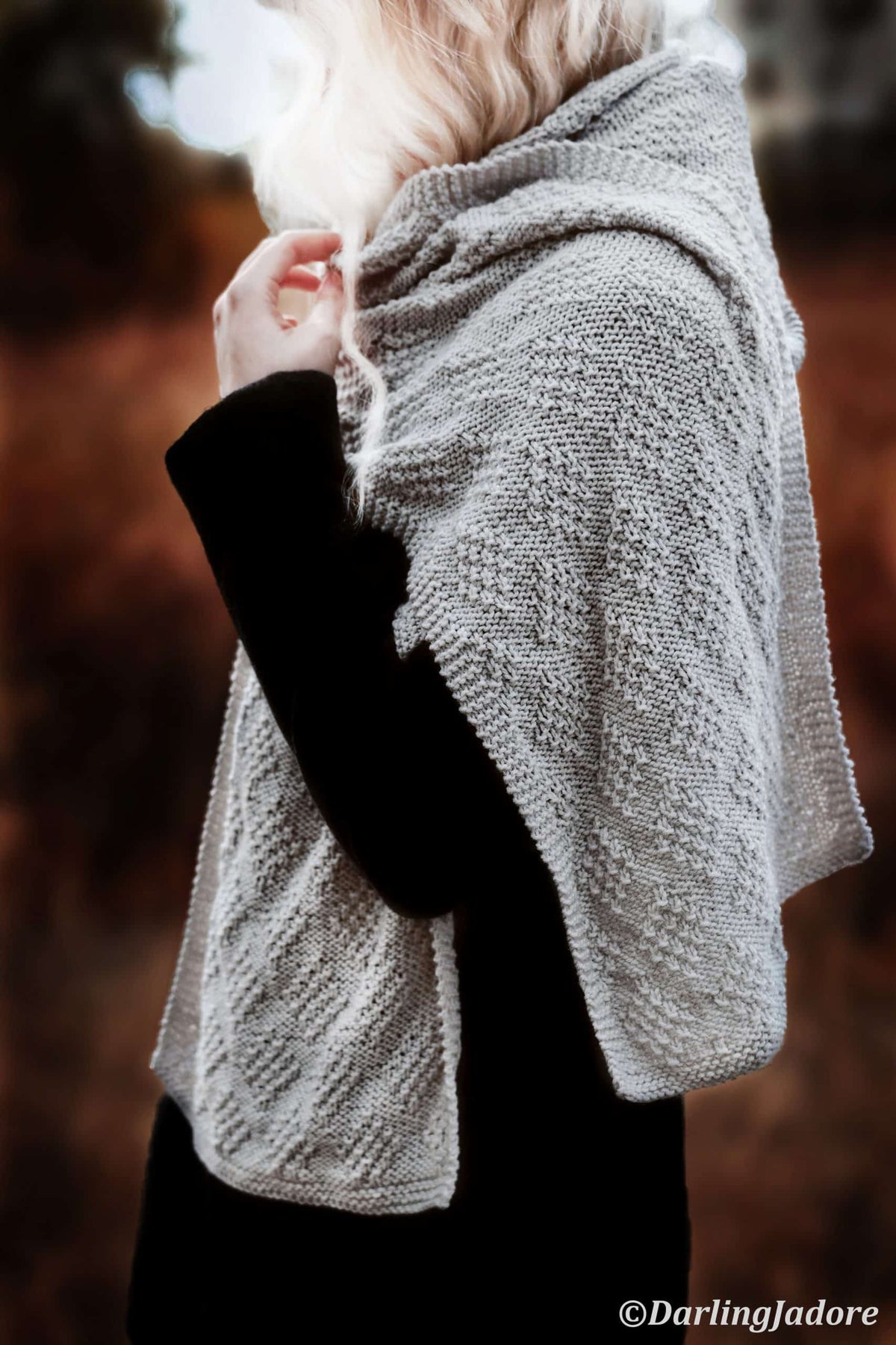 Textured diamond scarf knitting pattern - The Estes Scarf by Darling Jadore worn draped elegantly