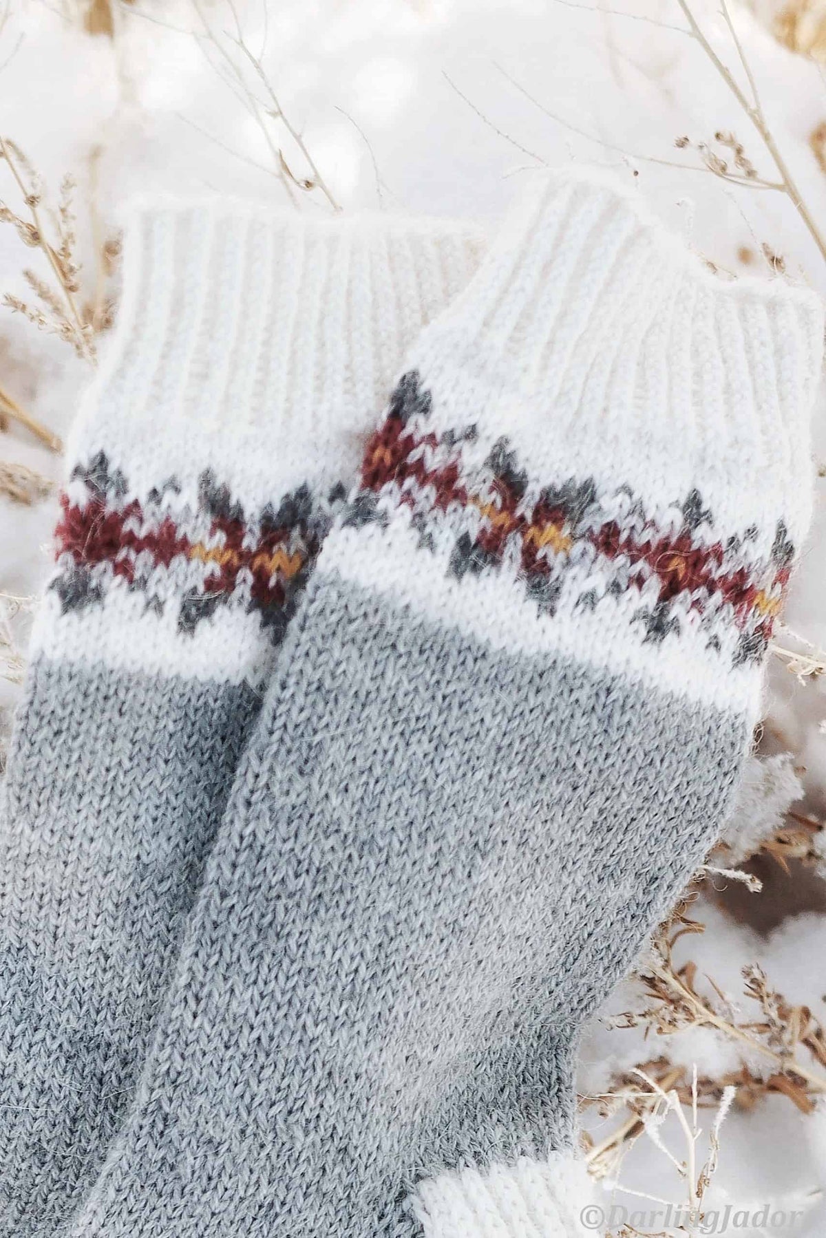 Cozy Fair Isle socks knitting pattern with traditional snowflake motif