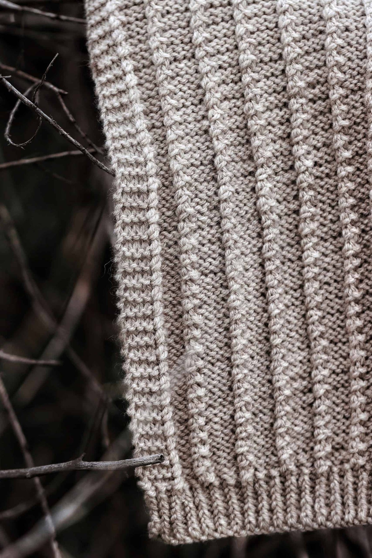 Handsome textured mens scarf pattern showing sophisticated beaded rib stitch