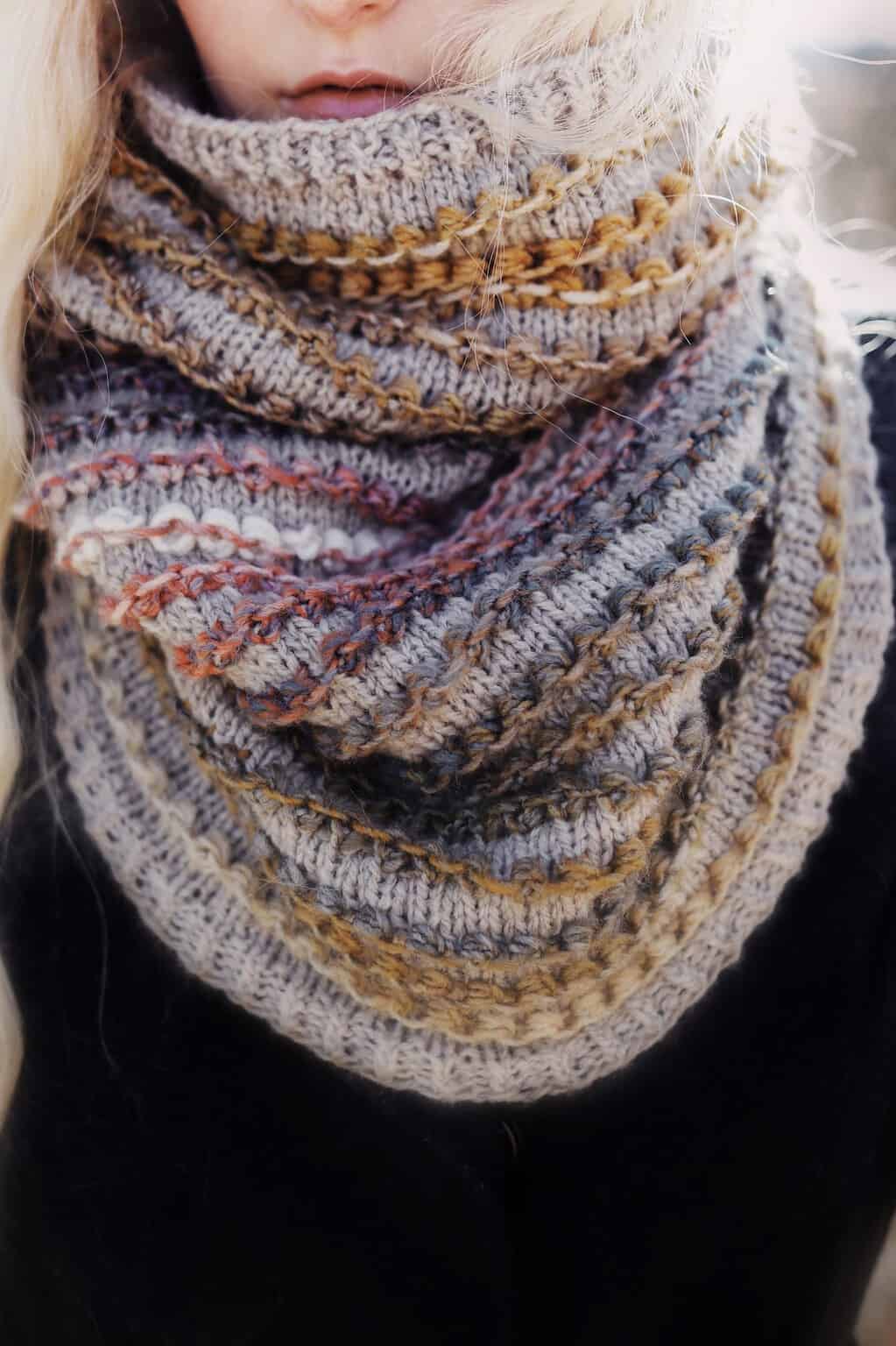 The Rosewood Cowl Knitting Pattern by Darling Jadore, Bobble Cowl Scarf