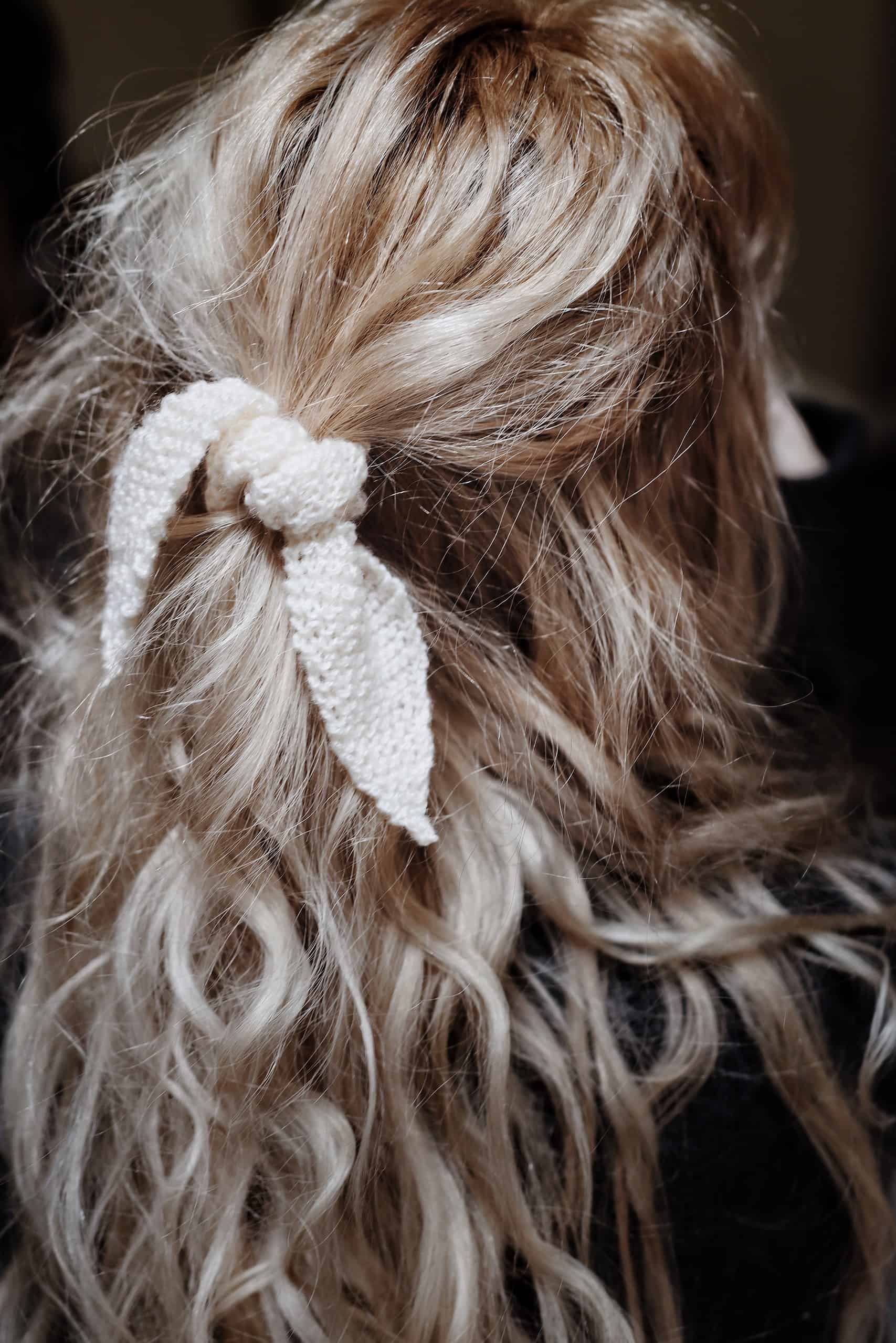 Petal Hair Tie Knitting Pattern by Darling Jadore, Tapered Hair Accessory