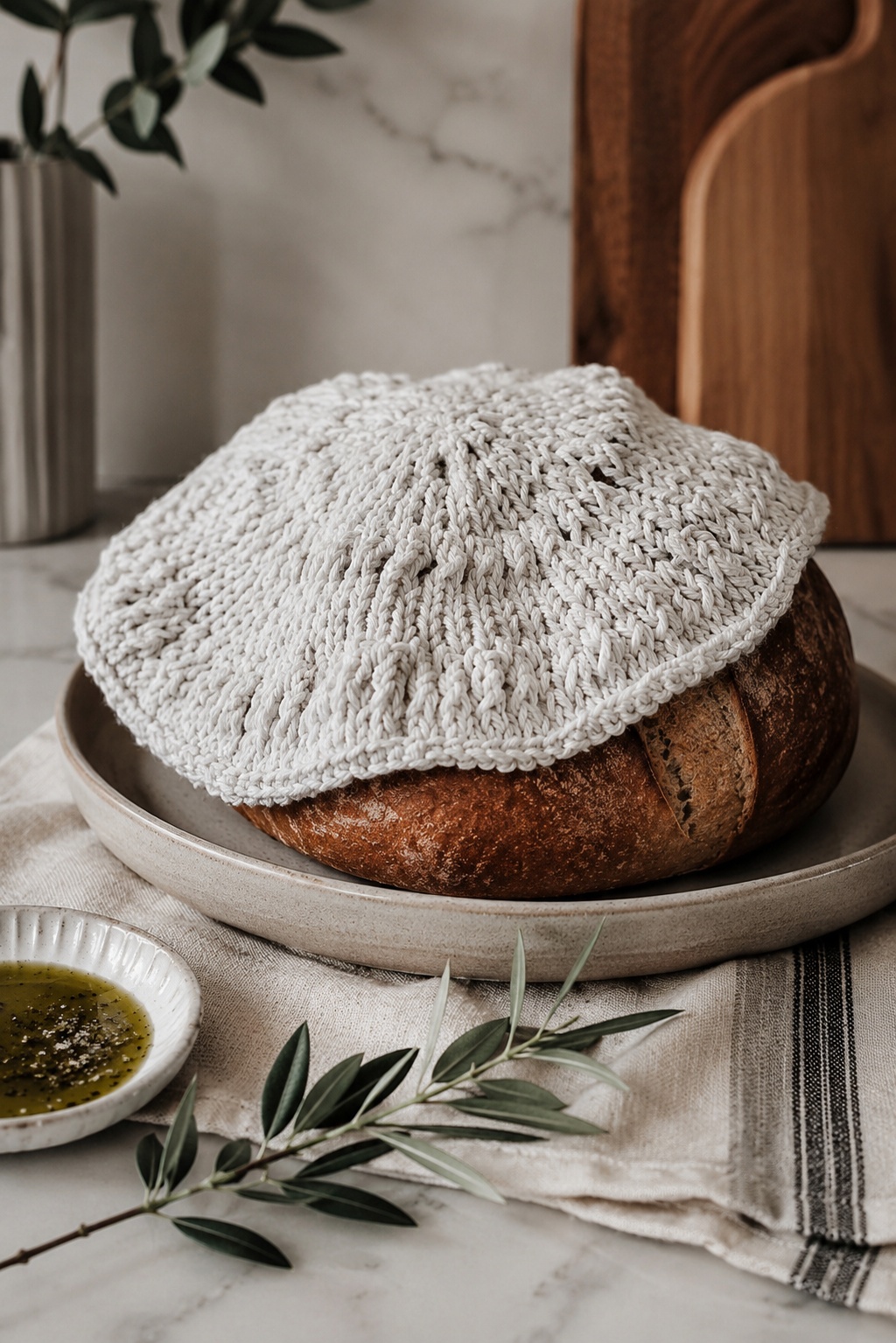 bread warmer knitting pattern bread cover sourdough Dusk