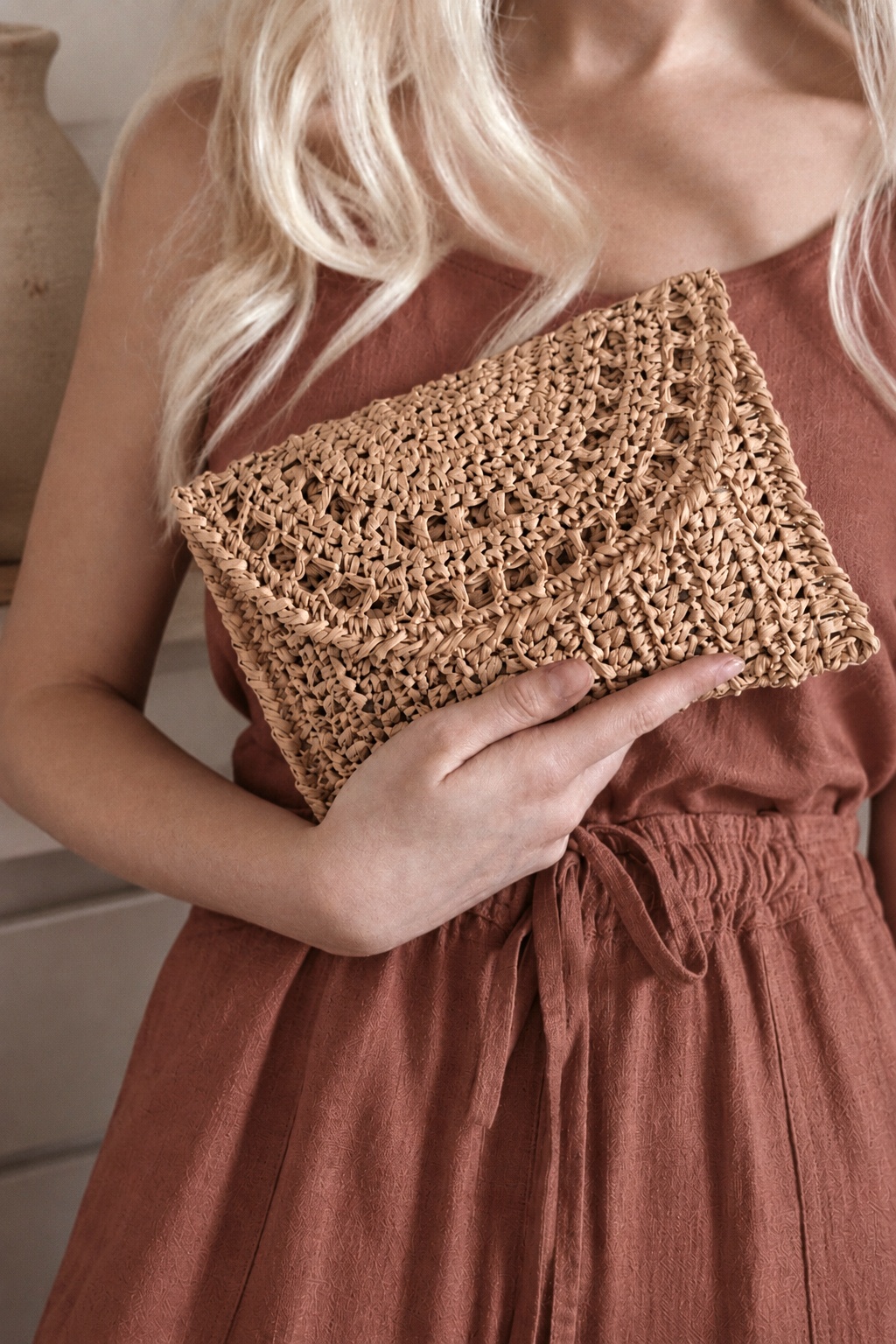 raffia clutch bag easy summer straw purse crochet pattern