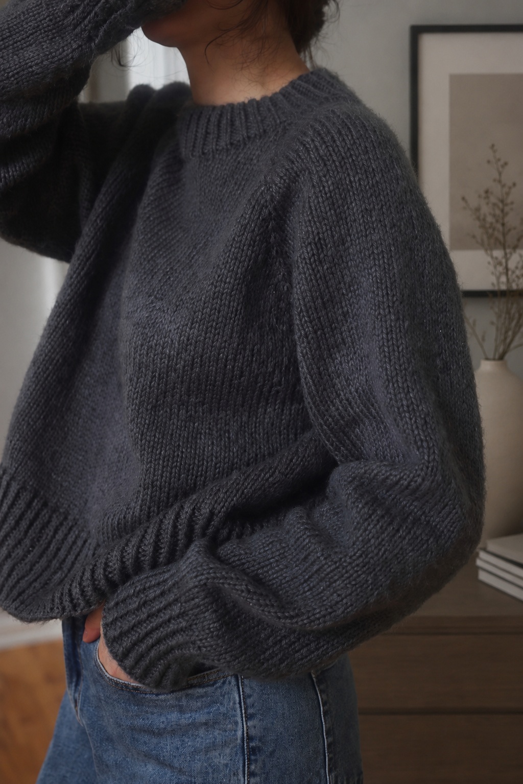 crewneck raglan sweater knitting pattern easy knit sweater Ash Sweater