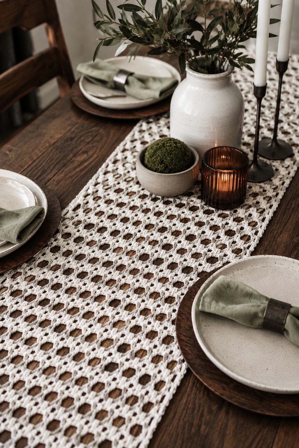 crochet table runner kitchen decor easy crochet pattern Lichen Table Cloth