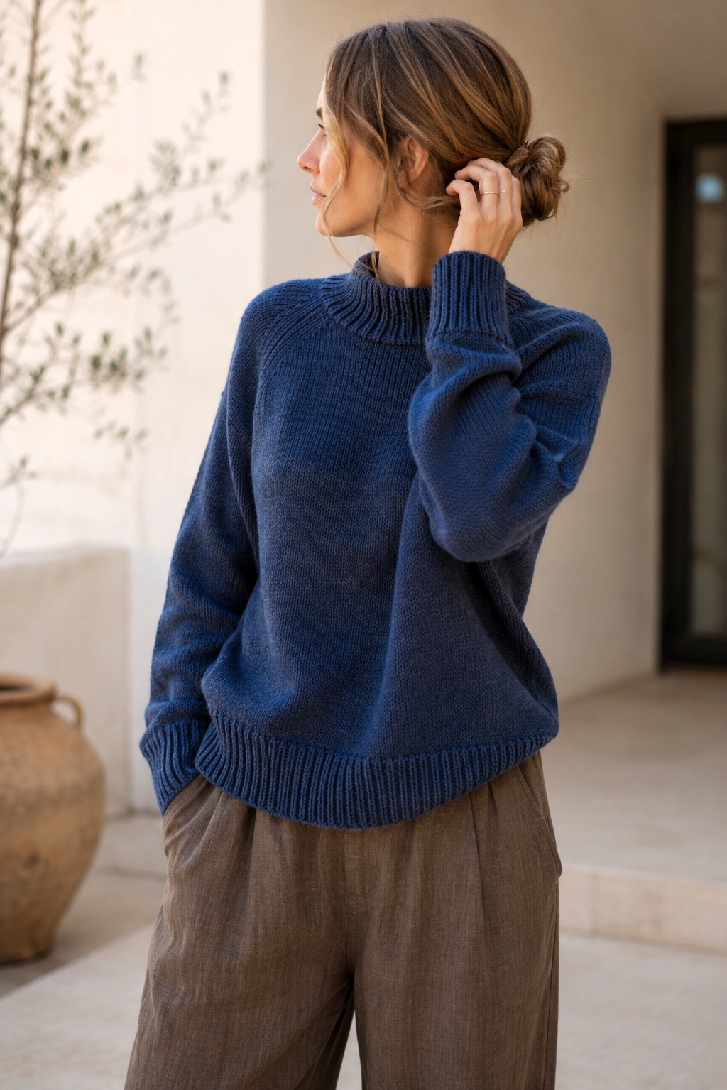 easy raglan sweater knitting pattern mock neck Lake Sweater
