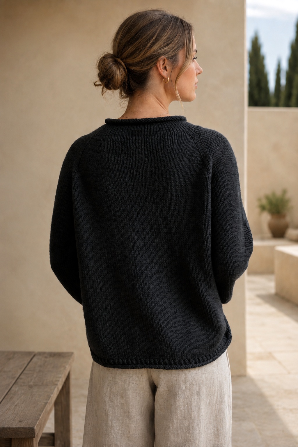 roll neck raglan sweater knitting pattern Echo Sweater