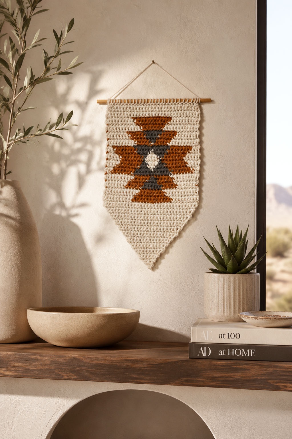 crochet wall hanging tapestry home decor southwest desert Dune Wall Hanging darling jadore