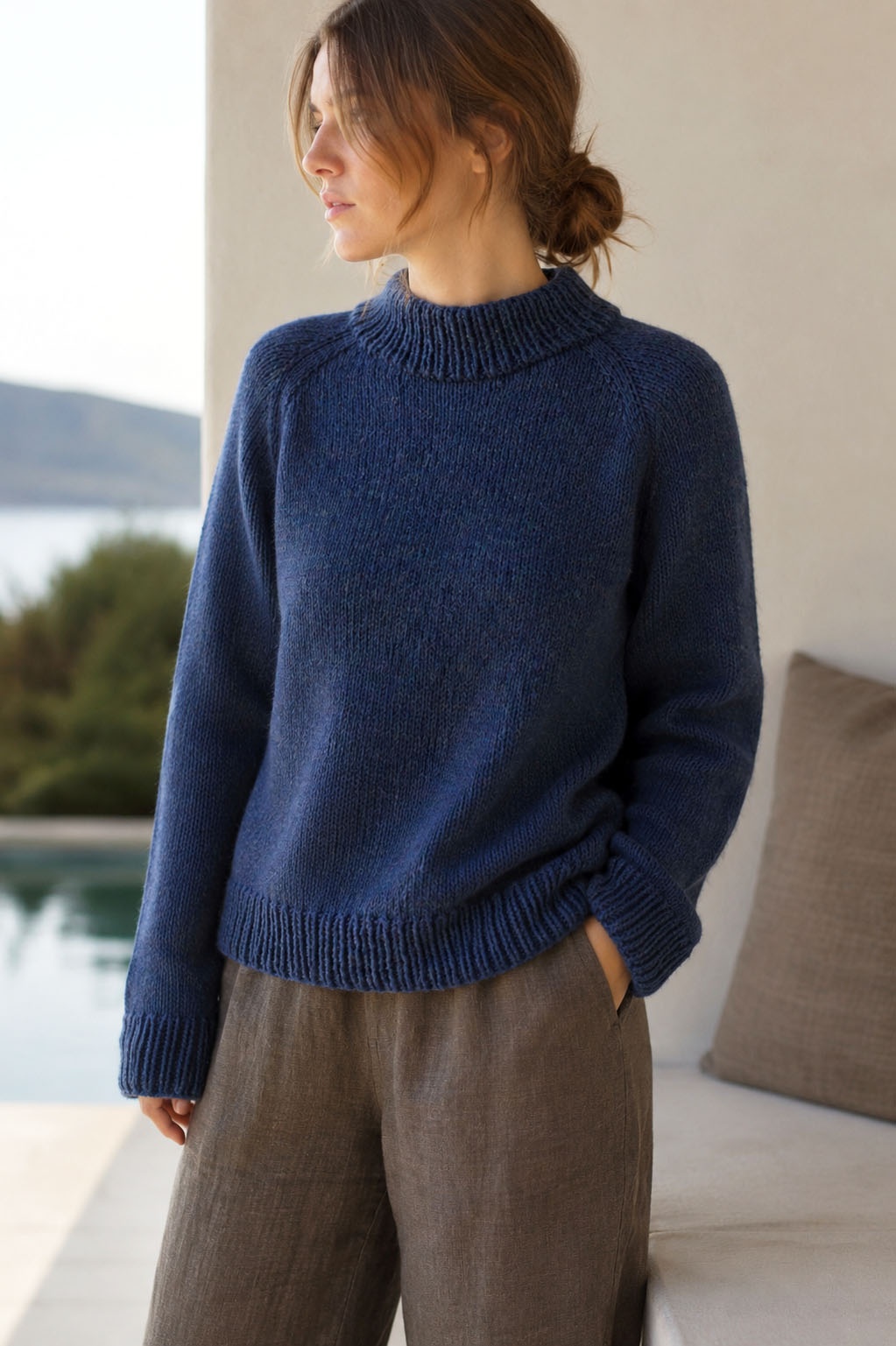 easy raglan sweater knitting pattern mock neck Lake Sweater