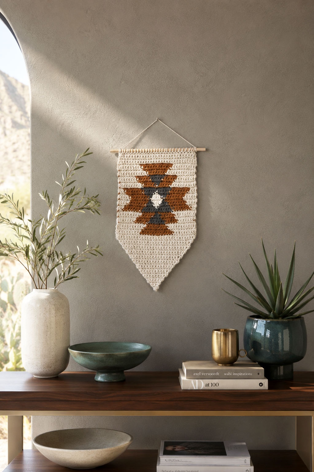 crochet wall hanging tapestry home decor southwest desert Dune Wall Hanging darling jadore