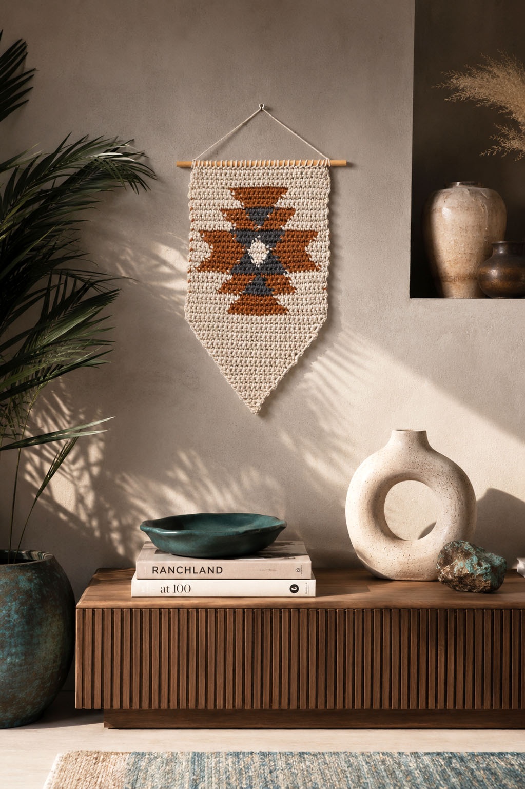 crochet wall hanging tapestry home decor southwest desert Dune Wall Hanging darling jadore